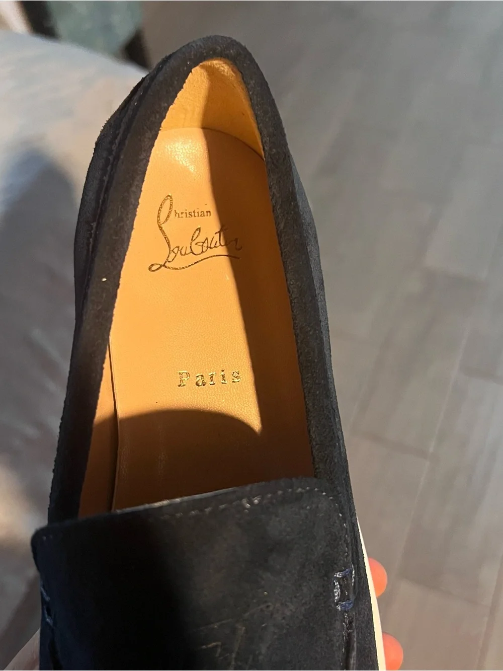 Christian Louboutin Navy Suede Slip-On Loafers with White Sole